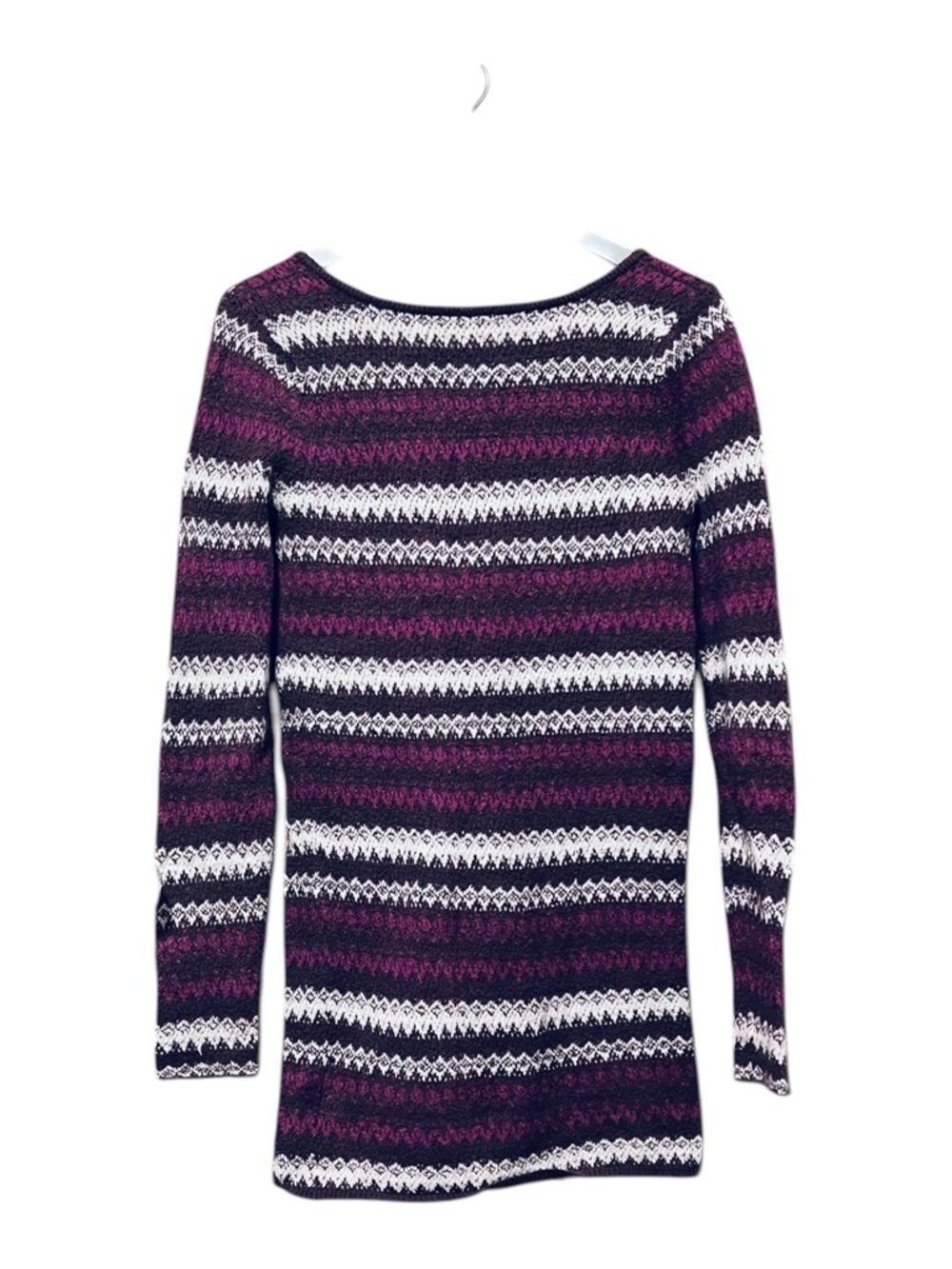 Free People Stripe Knit Sweater Dress Tunic Boho V-Neck Chevron Size L - Picture 3 of 5